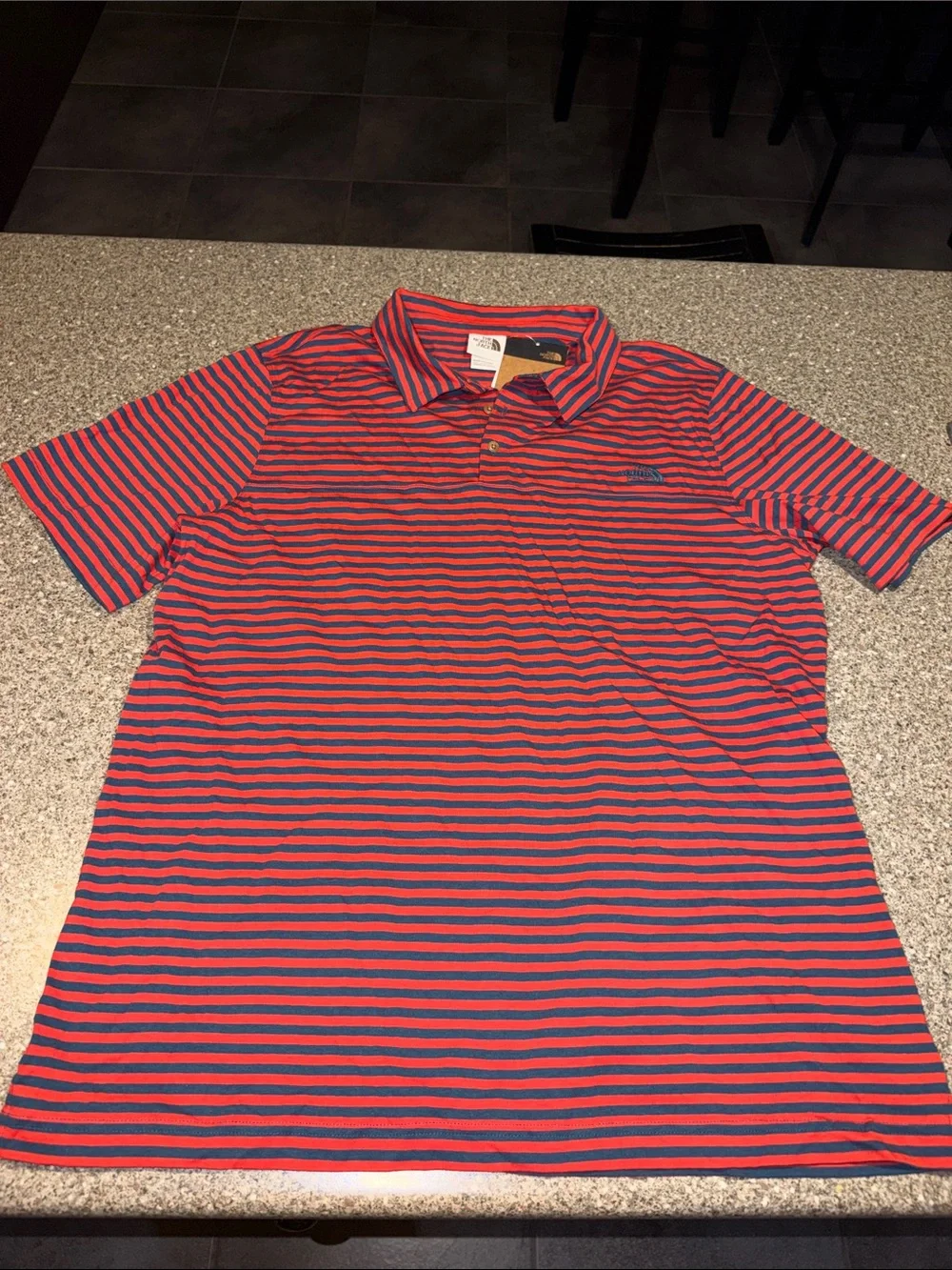 The North Face Men's Red and Navy Striped Polo